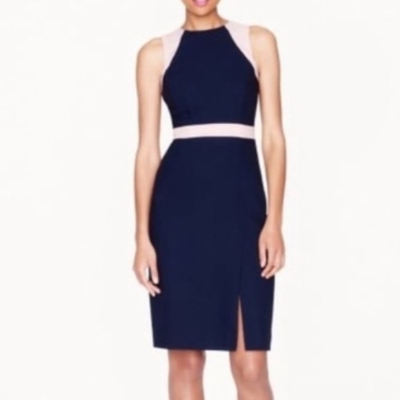 J.CREW Gwen navy blue colorblock sheath dress NEW NWT Size 8 nude blush pink - Picture 2 of 9